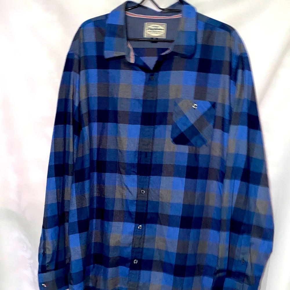 FLAG & ANTHEM MENS SIZE XXL FLANNEL‎ SHIRT BLUE BLACK PLAID SOFT FLANNEL CLEAN